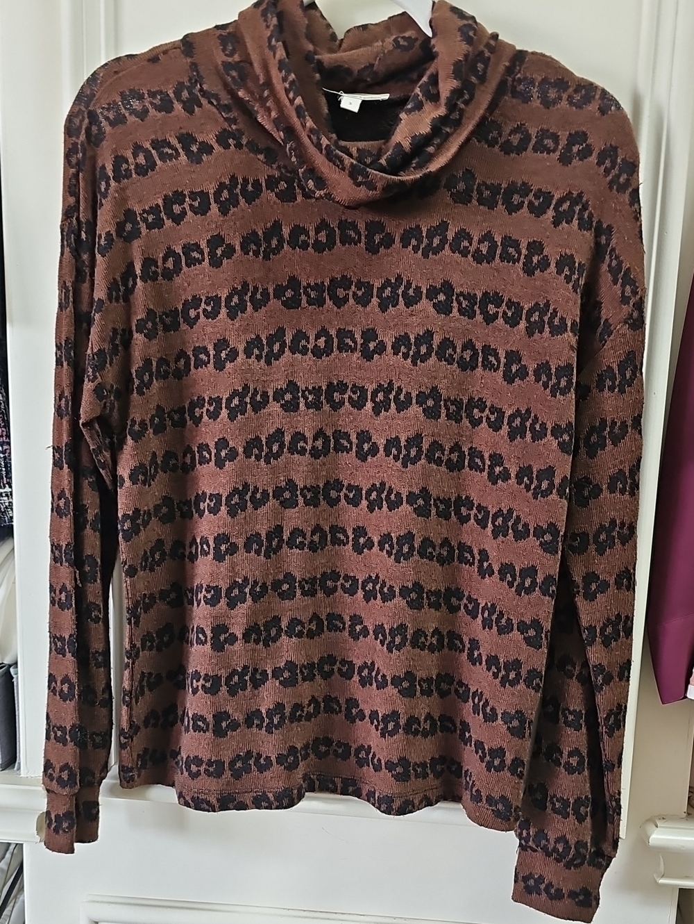 june & hudson Brown and Black Leopard-Print Cowl Neck Sweater